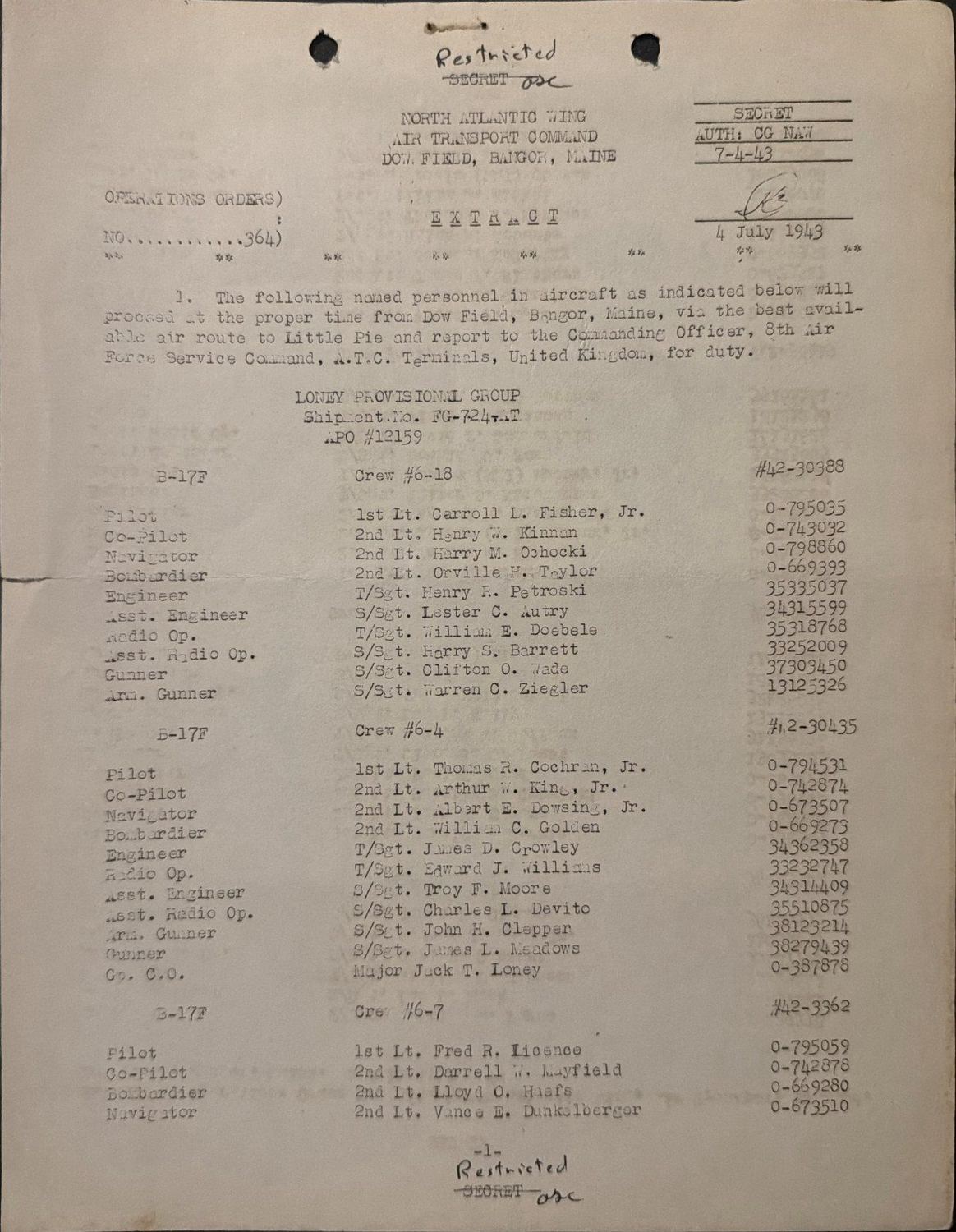 Page 1 of Fourth of July orders, Smoky Hill, scanned