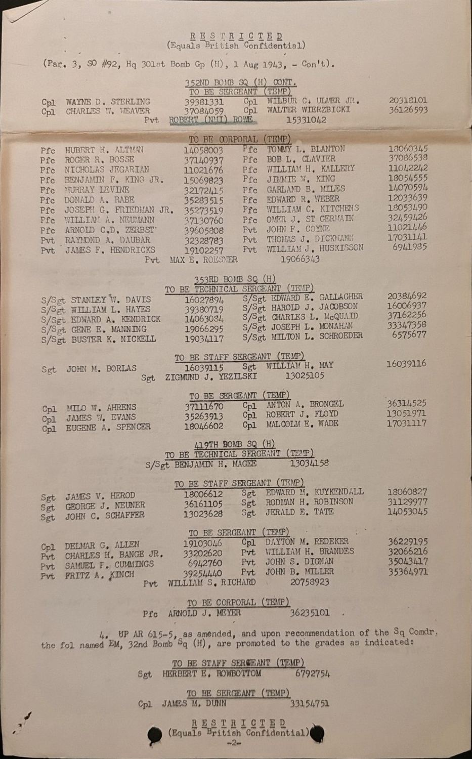 Page 2 of Special Orders 92, 301st Bombardment Group, scanned