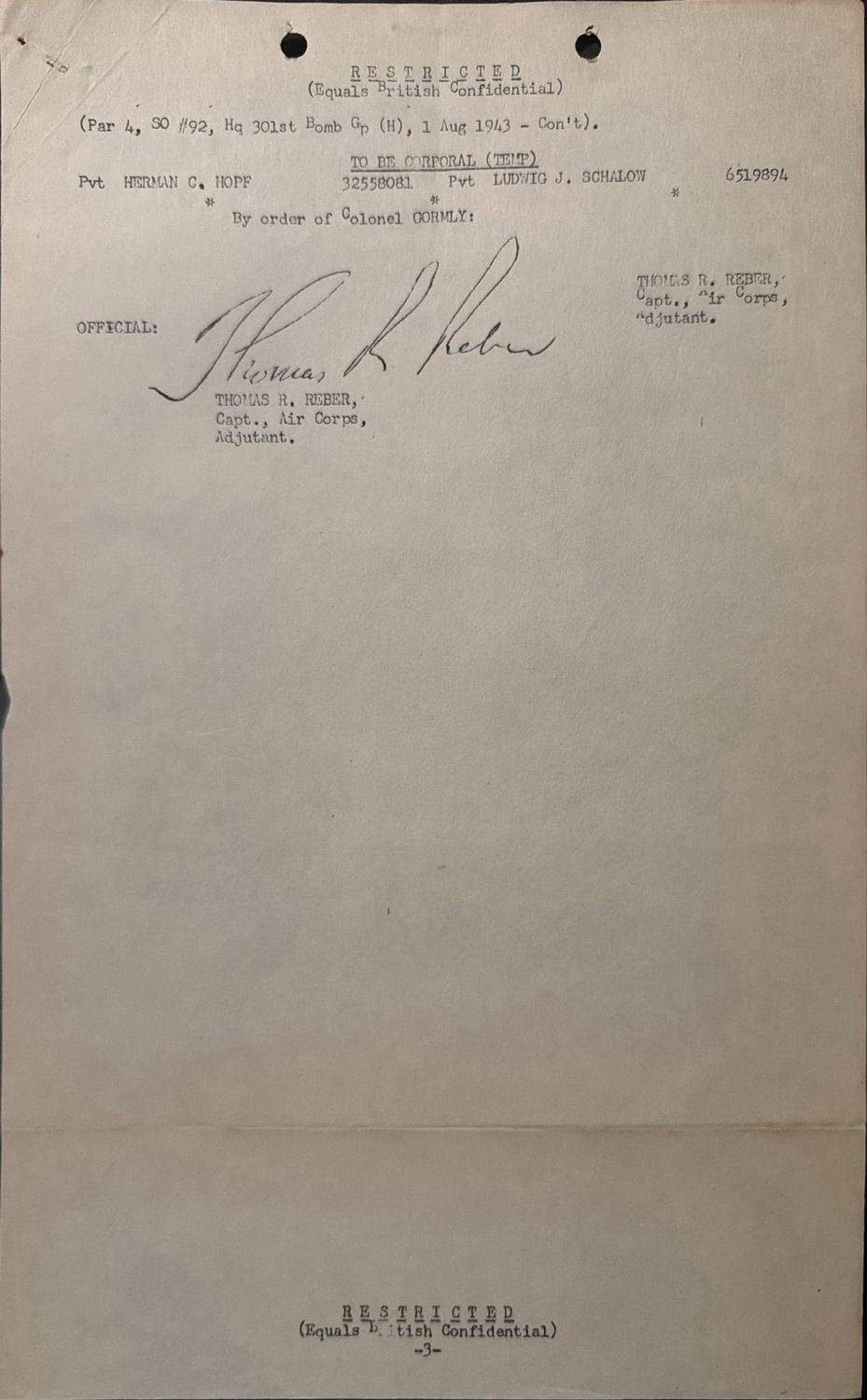 Page 3 of Special Orders 92, 301st Bombardment Group, scanned