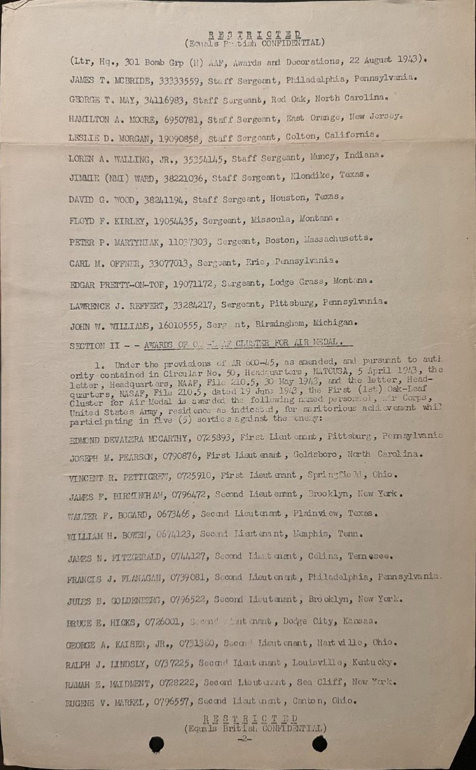 Page 2 of 301st Bombardment Group — 22 August 1943, scanned