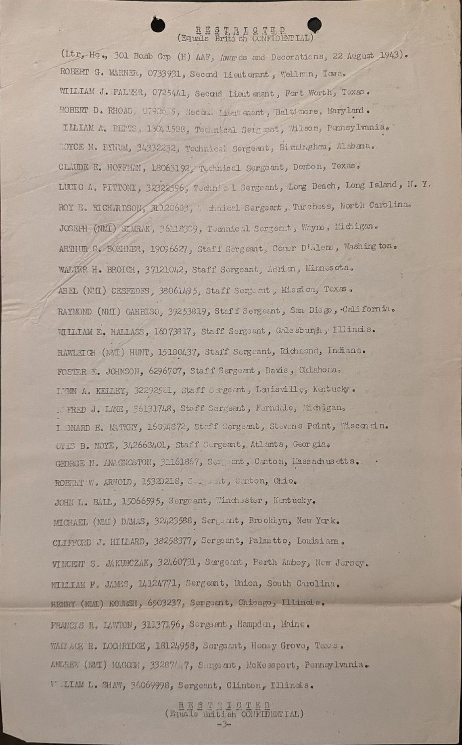 Page 3 of 301st Bombardment Group — 22 August 1943, scanned