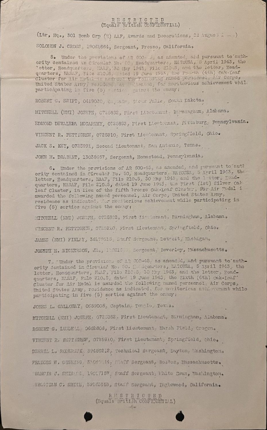 Page 6 of 301st Bombardment Group — 22 August 1943, scanned