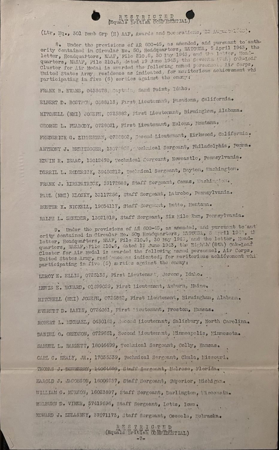 Page 7 of 301st Bombardment Group — 22 August 1943, scanned