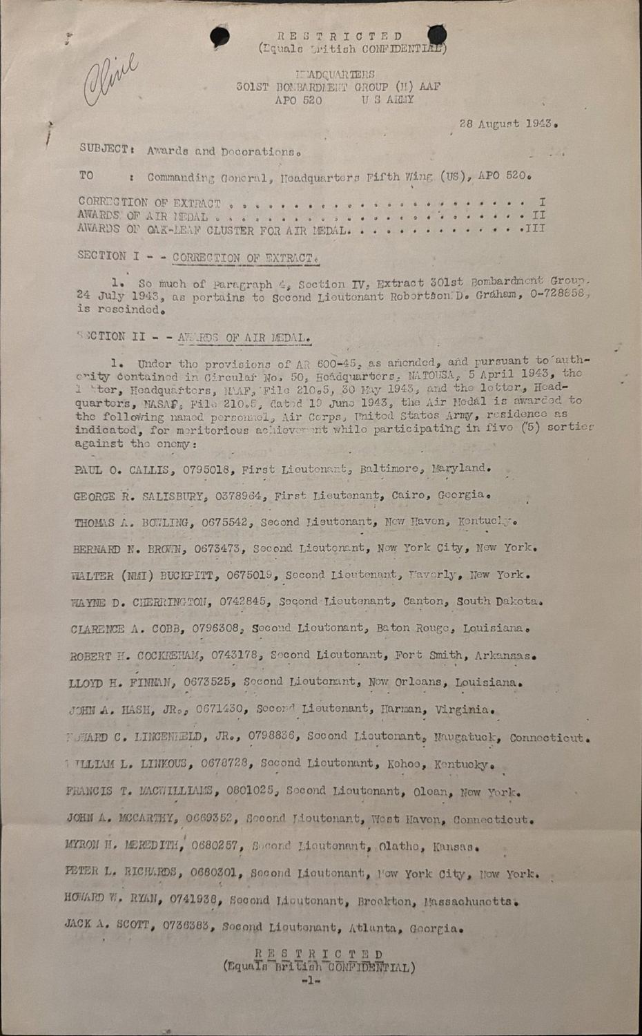 Page 1 of Awards and decorations — Air Medal, scanned