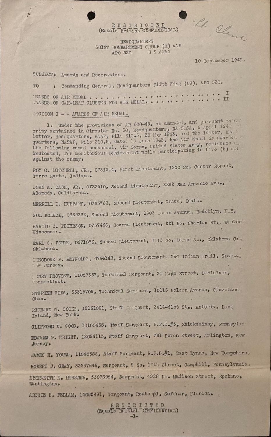 Page 1 of Document, scanned
