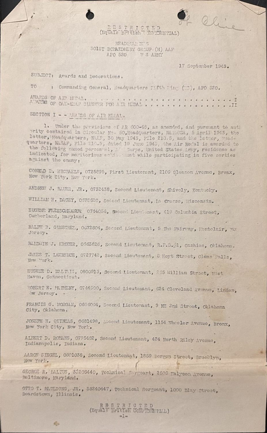 Page 1 of Document, scanned