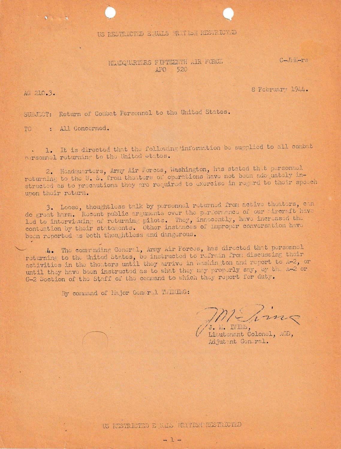 Page 6 of Placement file — 24 February 1944, scanned