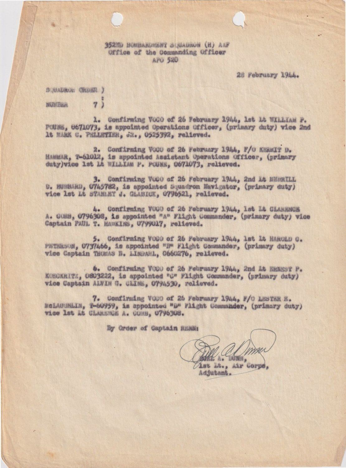 Page 1 of Squadron Orders 7, scanned