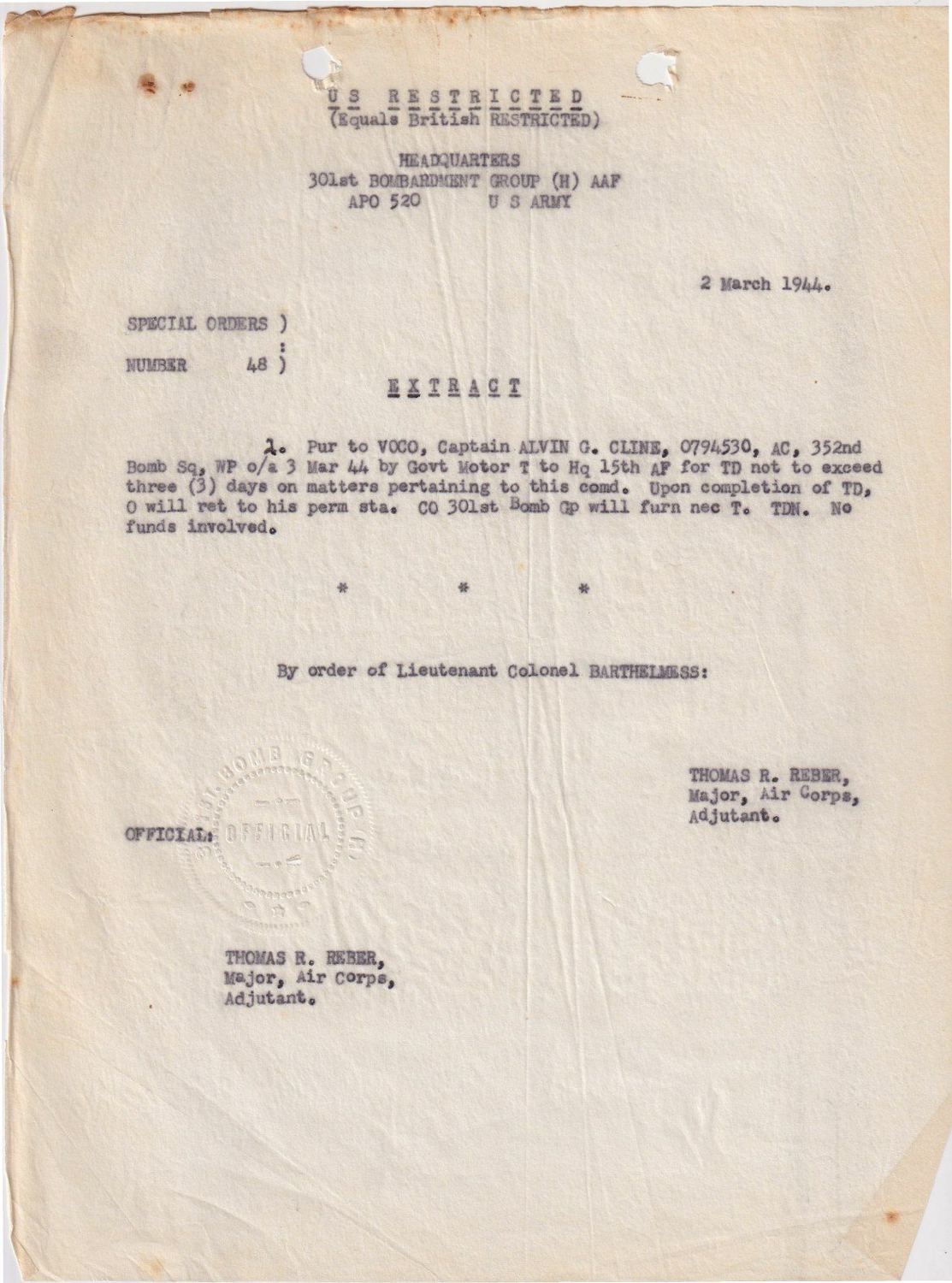 Page 1 of Special Orders 48, scanned