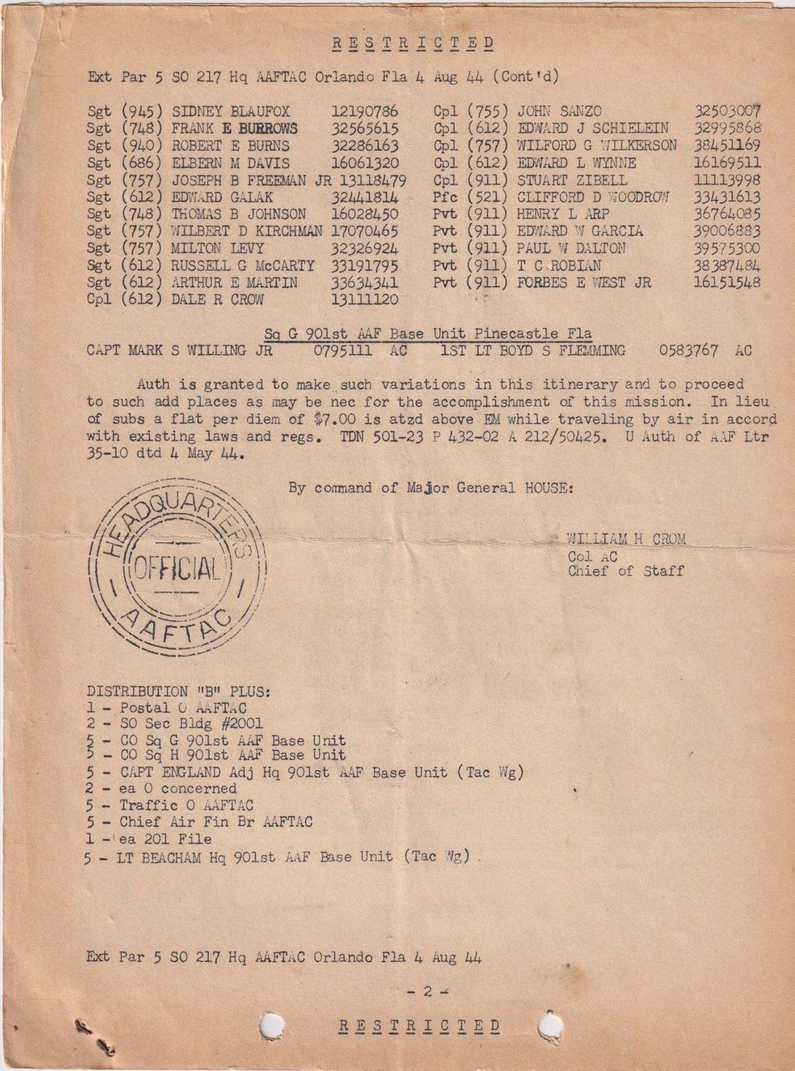 Page 2 of Special Orders 217, AAF Tactical Center, scanned