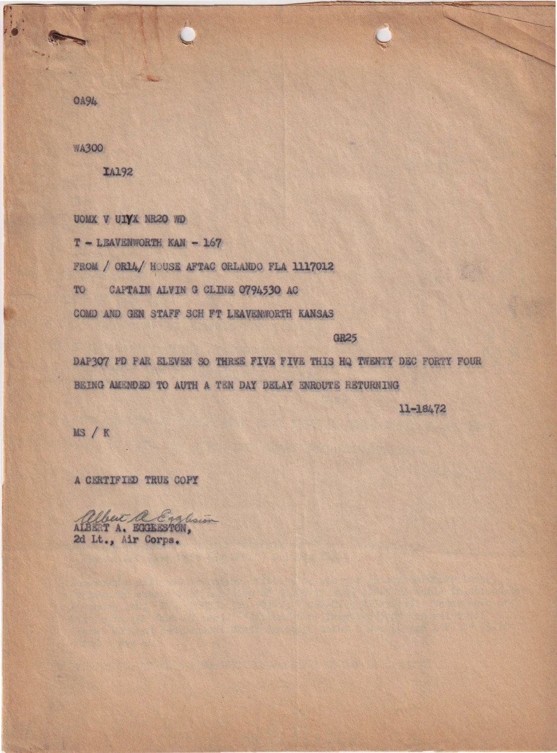 Page 1 of Special Orders 355, AAF Tactical Center, scanned