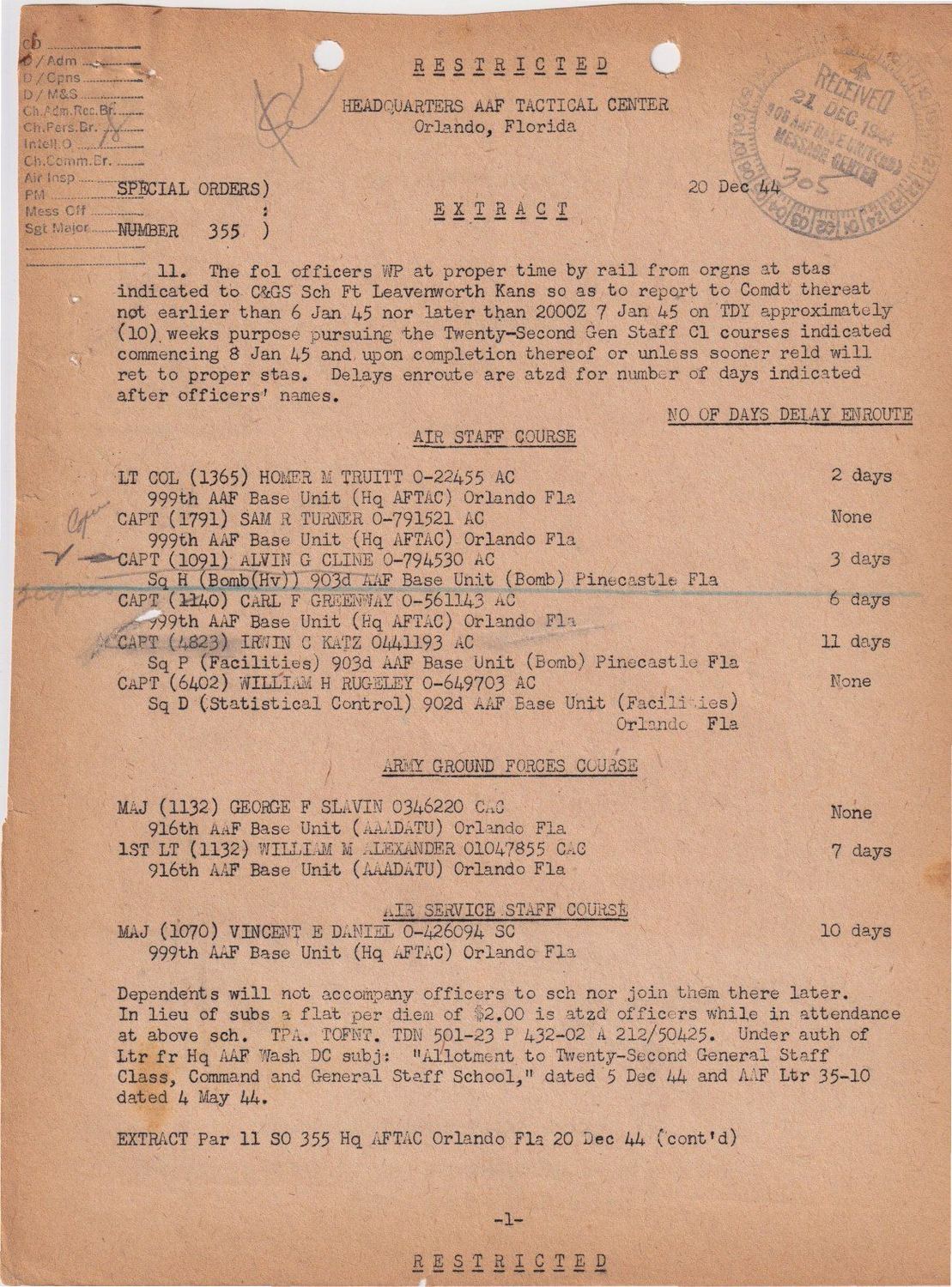 Page 3 of Special Orders 355, AAF Tactical Center, scanned