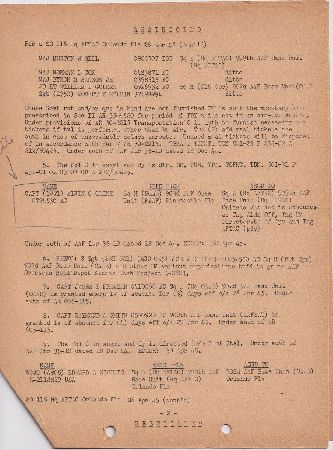 Page 2 of Special Orders 116, scanned