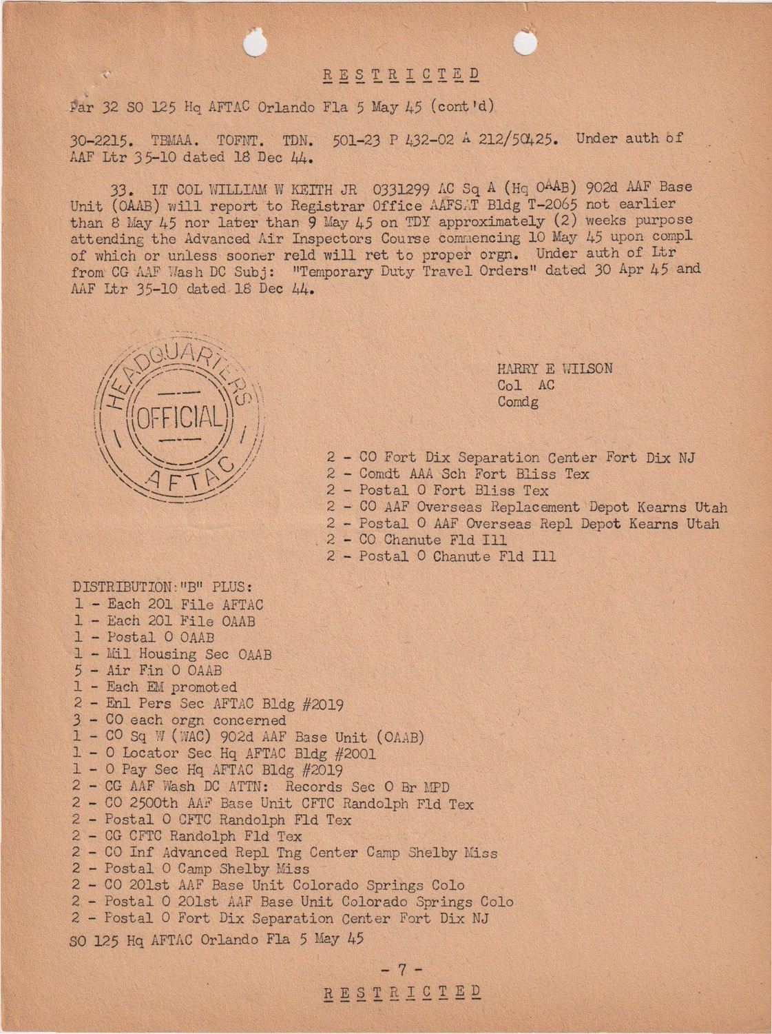 Page 7 of Special Orders 125, scanned