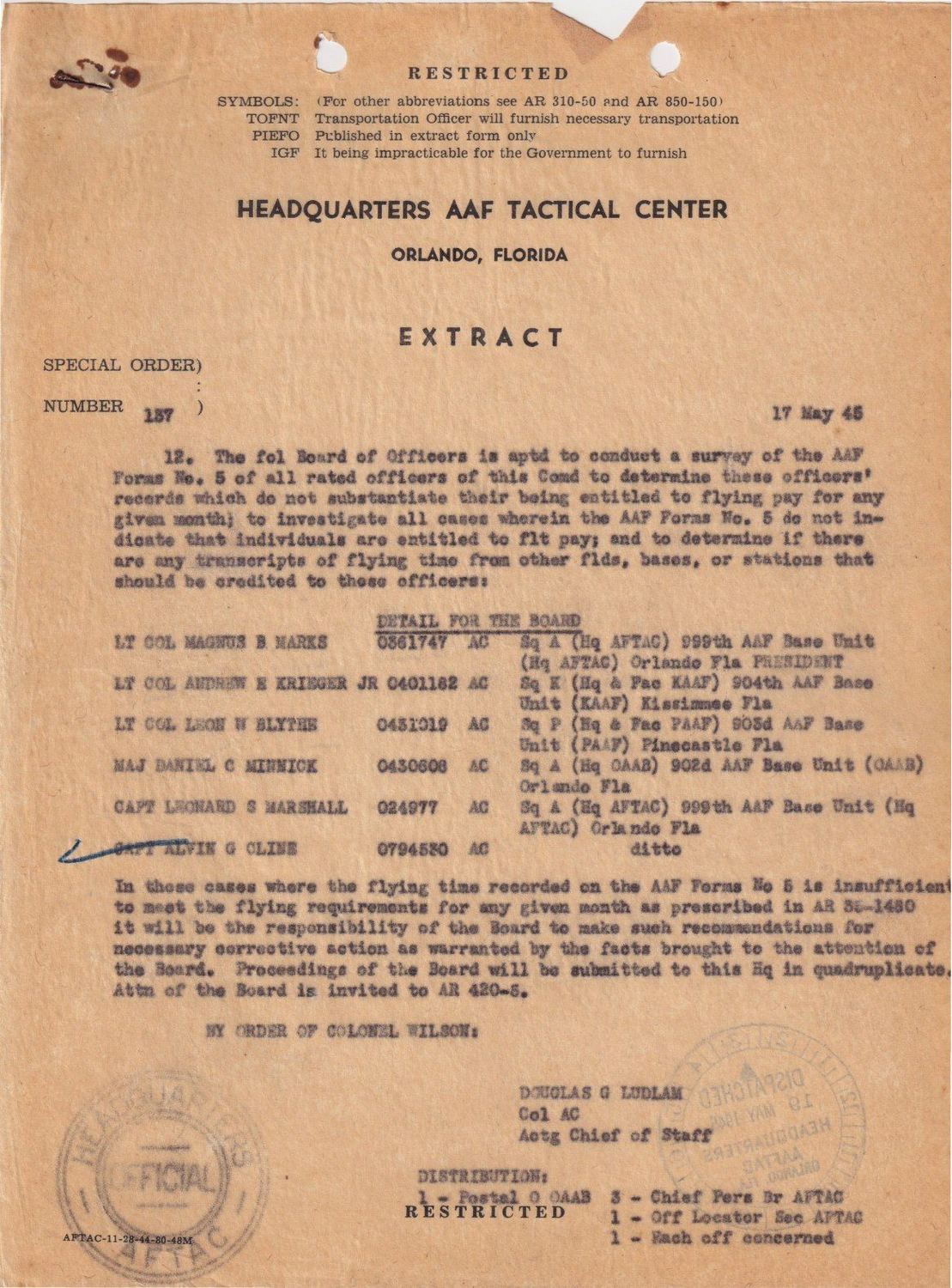 Page 1 of Special Orders 137, scanned