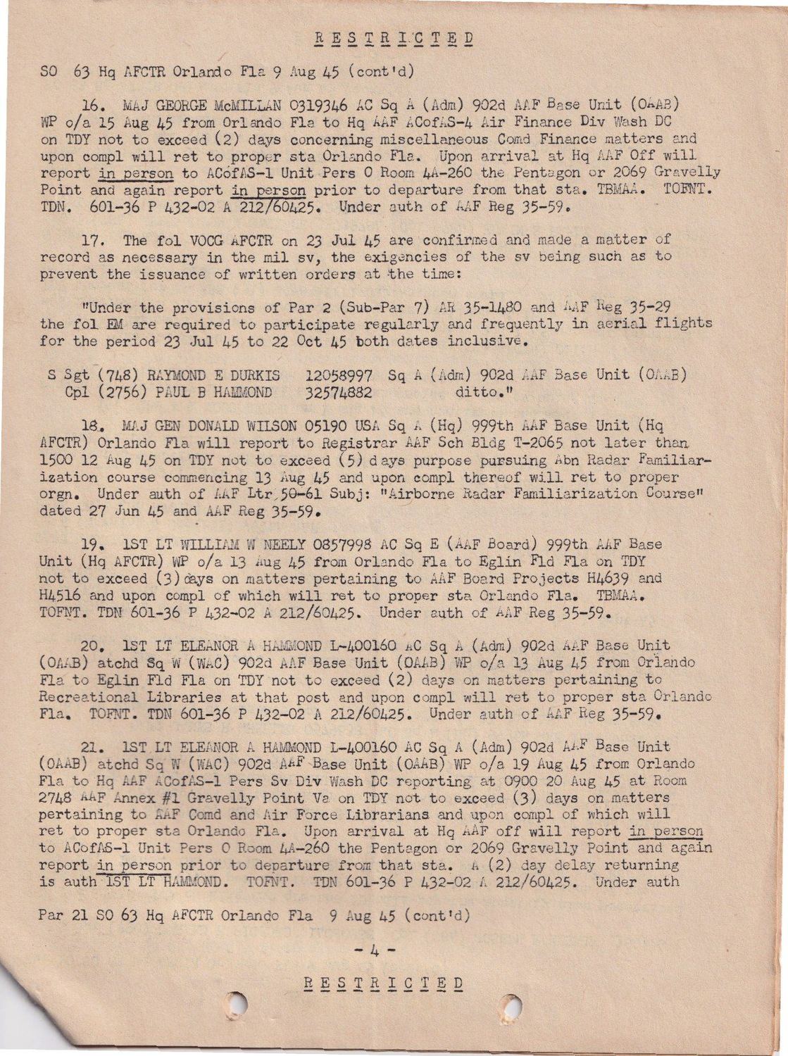 Page 4 of Special Orders 63 — temporary duty, New York, scanned