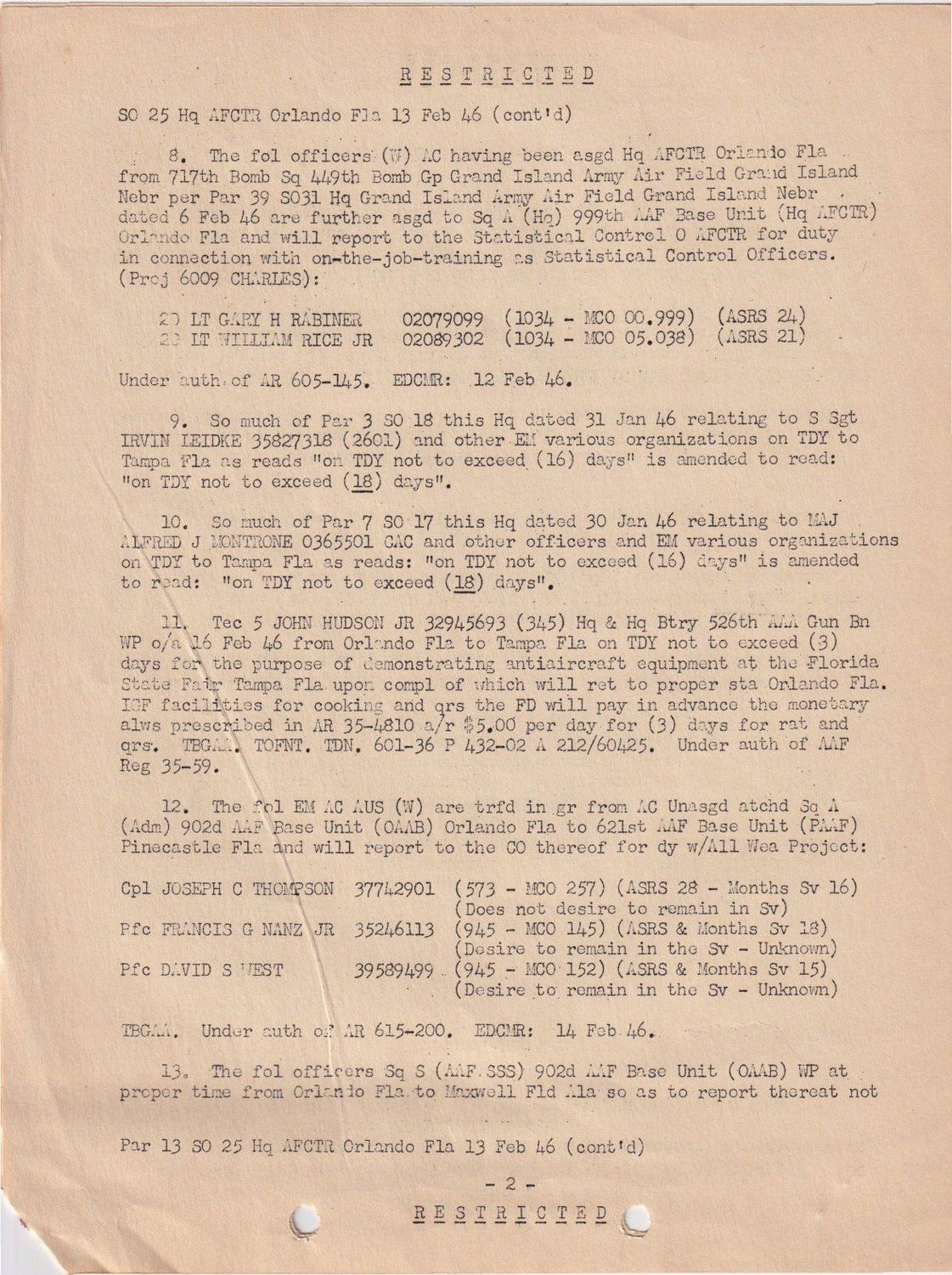 Page 2 of Special Orders 25, scanned