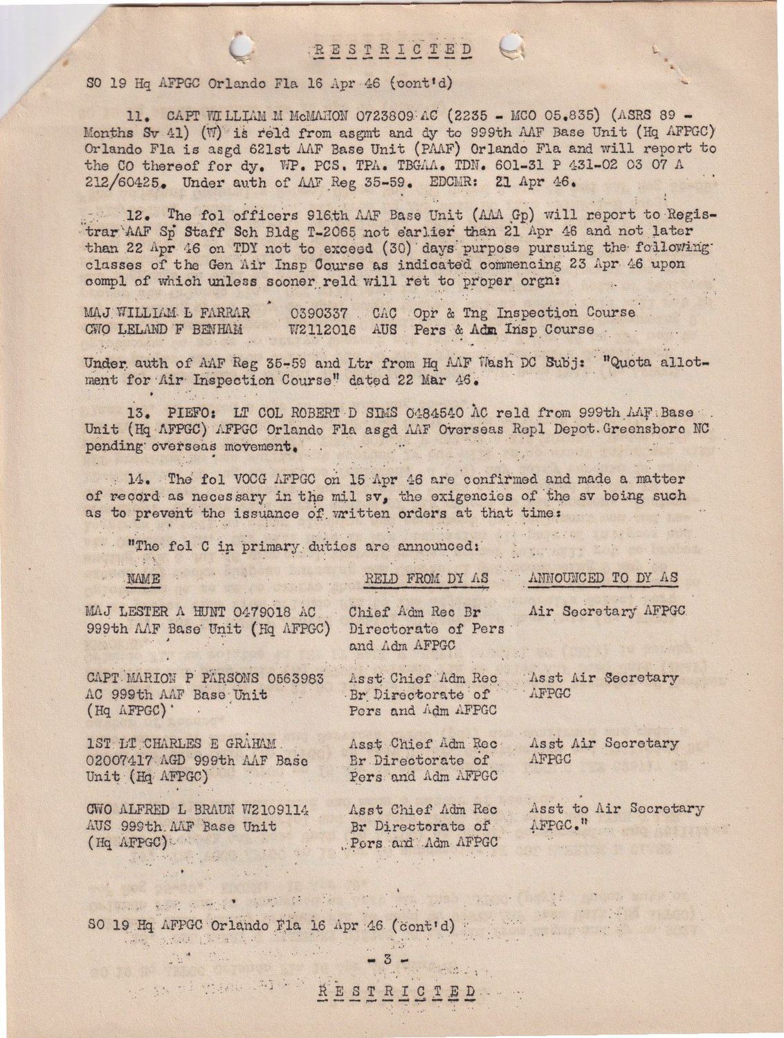 Page 3 of Special Orders 19, scanned