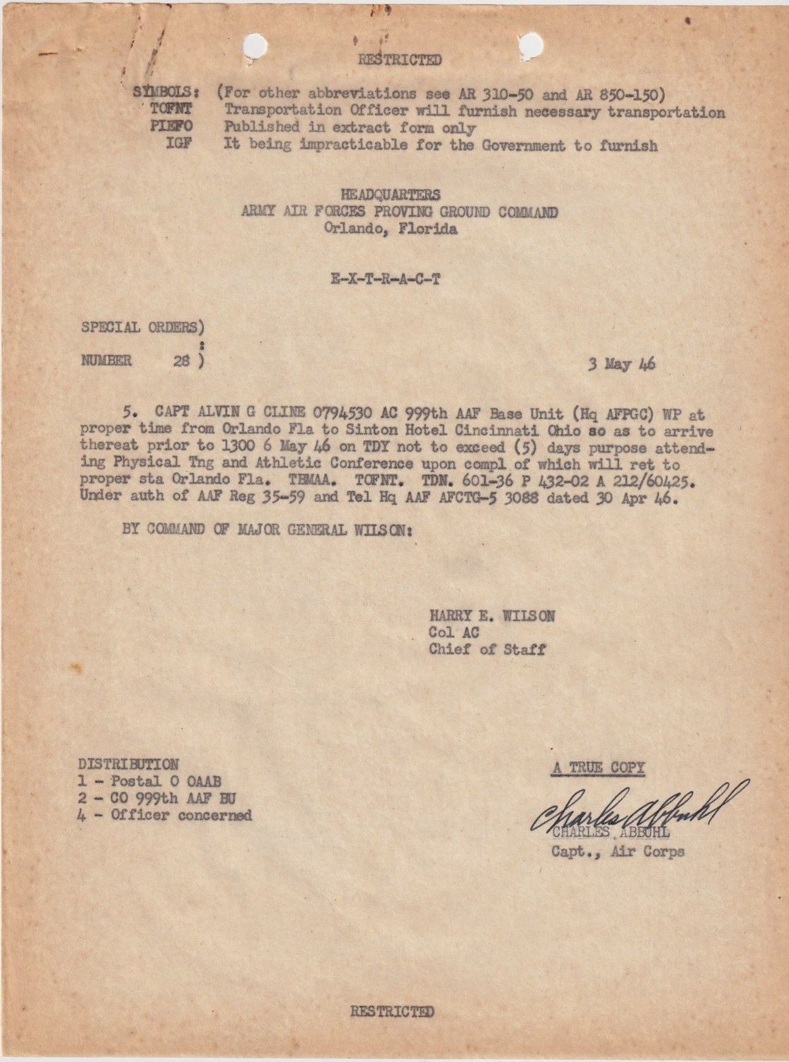 Page 1 of Special Orders 28, scanned