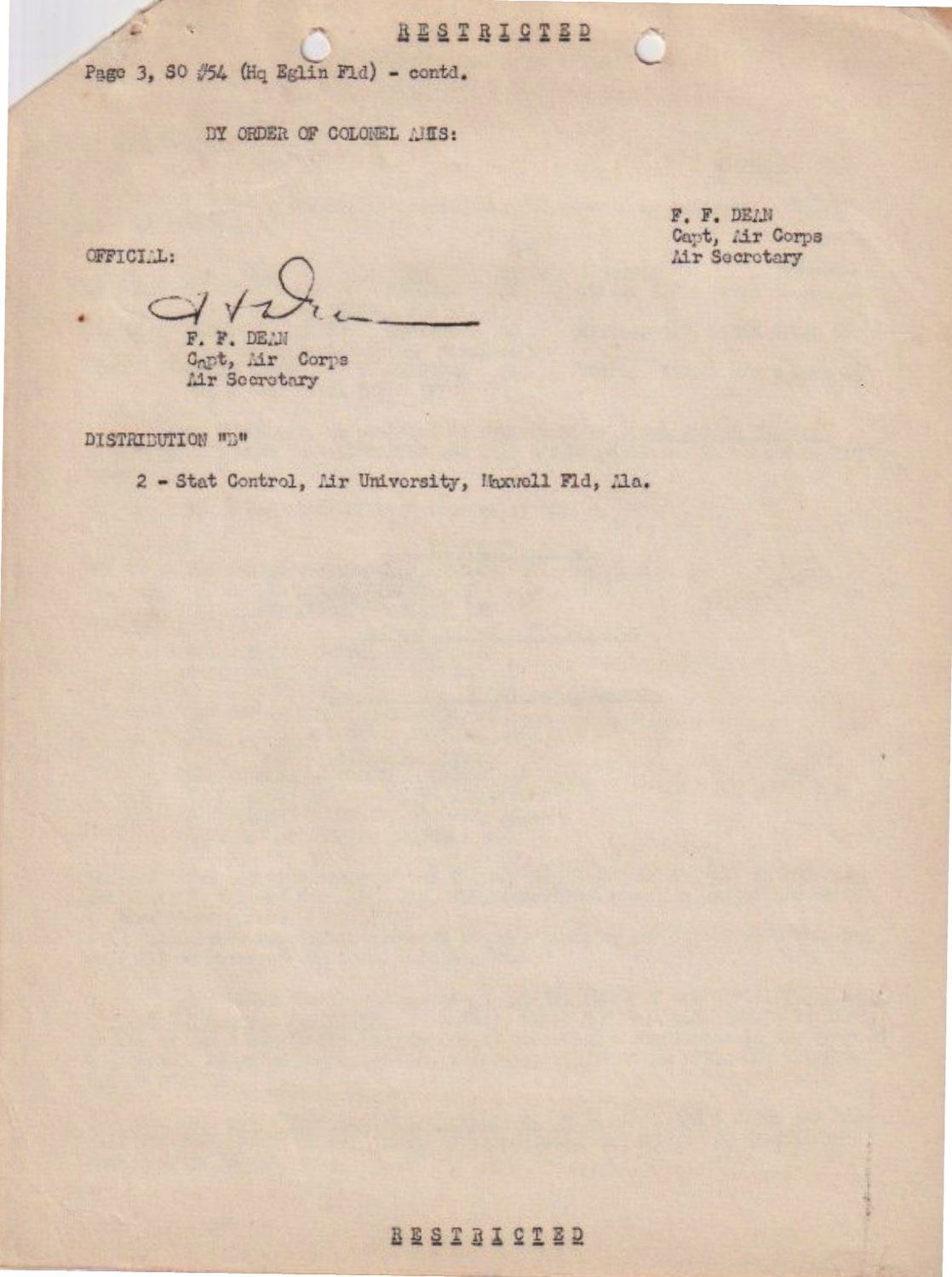 Page 3 of Special Orders 54, Eglin Field, scanned